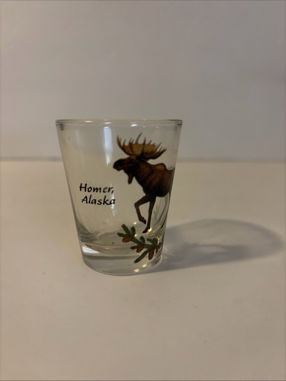 Moose Painted Shot Glass Clear Glass 2 oz Homer Alaska